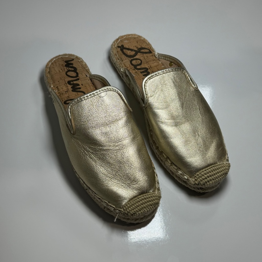 Sam Edelman Womens Kerry Mule Size 7M Gold Leather Slip On‎ Flat
Shoe Espadrille